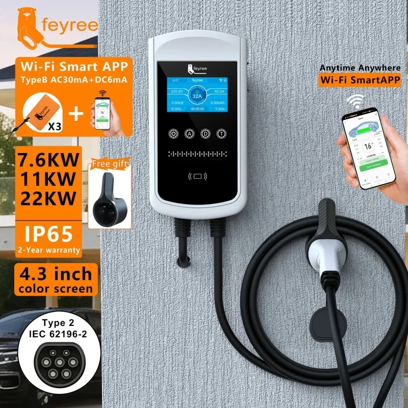 Ev Charger Type 2 22Kw 32A 3 Phase - Feyree Type2 EV-lader 32A 7,6KW Laadstation