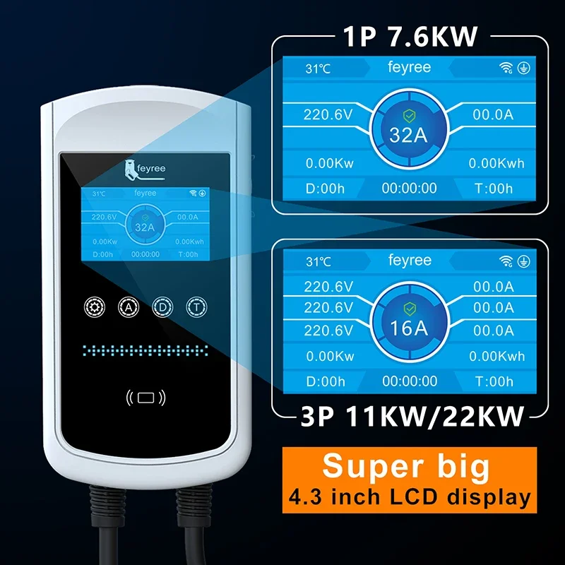 Feyree Type2 EV-lader 32A 7,6K - Ev Charger Type 2 22Kw 32A 3 Phase recensie en prijs